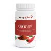 Eine weiße Flasche mit der Aufschrift „kingnature CAYE VIDA“ mit rotem Verschluss und leuchtend rotem Etikett zeigt Text und ein Bild von Cayennepfefferpulver neben einer ganzen roten Chilischote für eine kräftige, würzige Note.