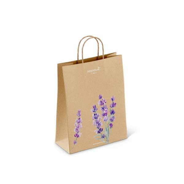 kingnature, Papiertasche, Recyclingpapier, 100% Recycling, Tasche, Reseller, Natur, grün, braun, Blume, Lavendel
