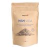 MSM Vida_Nachfüllbeutel_v2.0 Ein beigefarbener Beutel mit der Aufschrift MSM Vida von kingnature zeigt einen deutschen Text über MSM, Glucosamin, Chondroitin, Vitamin E und Mangan mit einem Bild des Pulvers und einem Swiss Made-Etikett - ideal für alle, die MSM Kapseln kaufen wollen.
