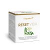 Eine weiß-goldene Reset Vida-Box zeigt grüne Pflanzengrafiken und deutschen Text mit einer Auflistung der Inhaltsstoffe wie Japanischer Staudenknöterich-Extrakt, L-Carnosin und Vitamin B12.